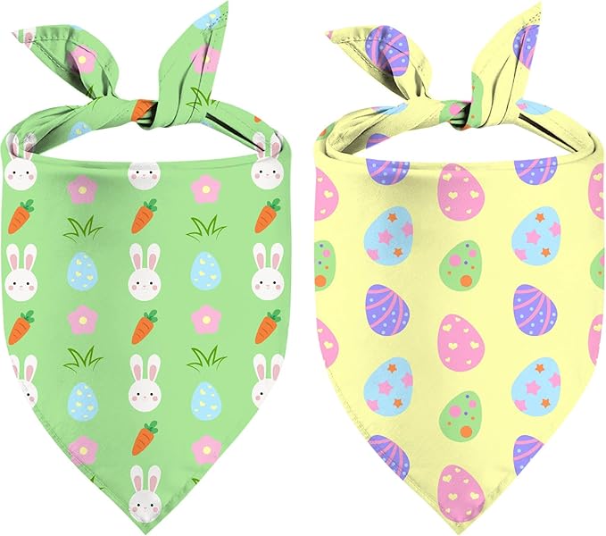 Easter Dog Bandana, 2 Pack Adjustable Holiday Party Birthday Pets Rabbit Easter Egg Bandana Triangle Bibs Cat Scarf Set