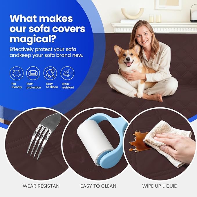 Waterproof Couch Covers for Pets, Waterproof Dog Bed Cover, Anti-Slip Soft Dog Blankets, Couch Cover for Dogs Washable, Pet Blanket for Puppy Large Dogs Cat (82x102 Inch, Coffee)
