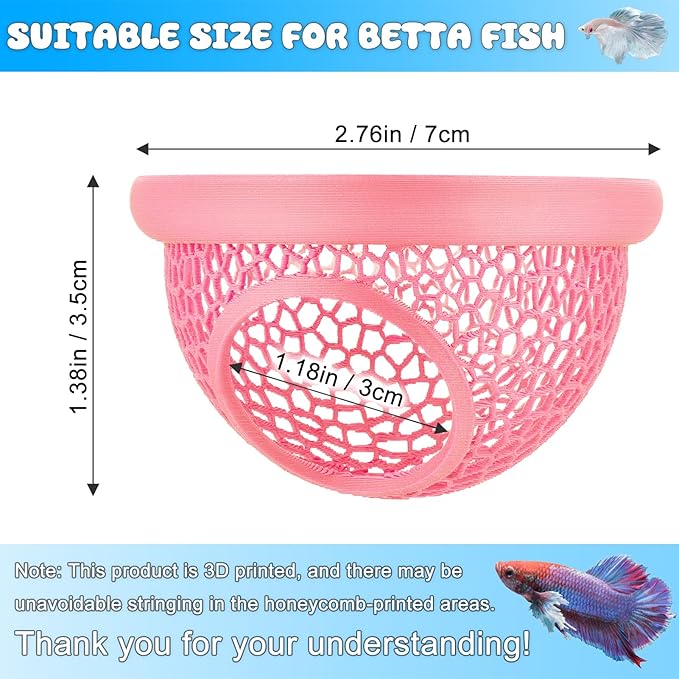 Pink Floating Betta Hide & Shrimp Cave – 3D Printed Aquarium Hammock, Feeding Ring & Resting Spot for Betta Fish, Shrimp & Small Fish (Eco-Safe PLA)