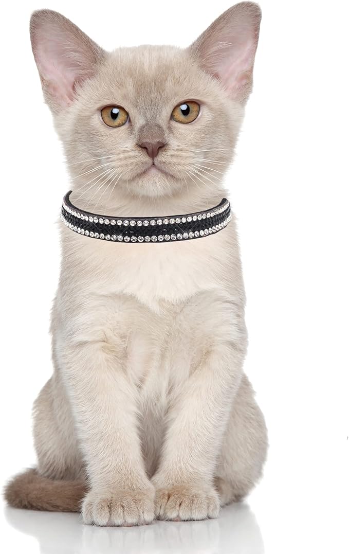 Solmoony Breakaway Cat Collars with Bell,Adjustable Safe Kitten Collar,Cat Collars for Girl Cats with Rhinestone Soft Velvet (Black2)