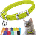 CollarDirect Leather Cat Collar with Bell - Kitten Collar, Small and Big Cat Collar for Boy Cats, Girl Cats with Safety Elastic Strap (Neck Fit 6"-7", Lime Green)