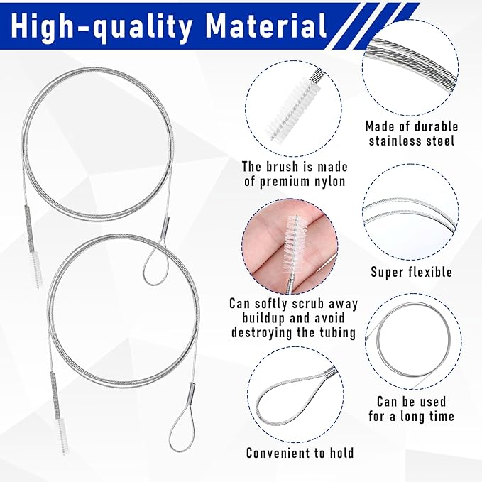 2 Pcs Long Tube Cleaner Brush, Extra Long Pipe Tube Cleaner Flexible Longs Drain Brush Bristles Drain Cleaning Brushes 55 Inch Nylon Spring Aquarium Filter Brushes for Home Kitchen Automotive