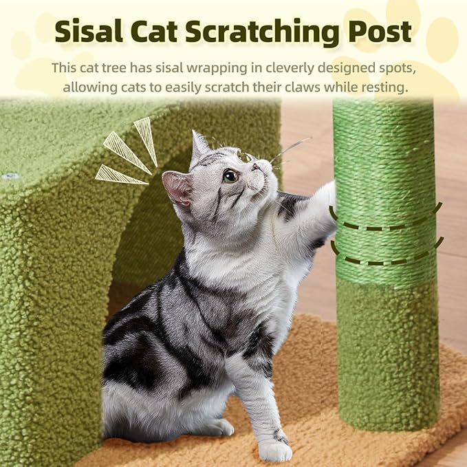 Taoqimiao MS043T Cat Tree, 32.2-Inch Cat Tower for Indoors Cats, Cat Condo with Large Cat Perch, Spacious Cat Cave, Scratching Posts for Small and Medium Cats, Cactus