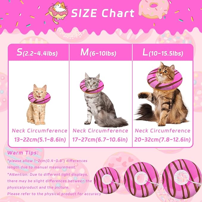 Cat Cone Collar Soft, Adjustable Cat Recovery Collars Kitten Cones to Stop Licking, Cute Donut E Collar After Surgery, Anti-Lick Wound Healing Elizabethan Collar for Kittens (Pink, Medium)
