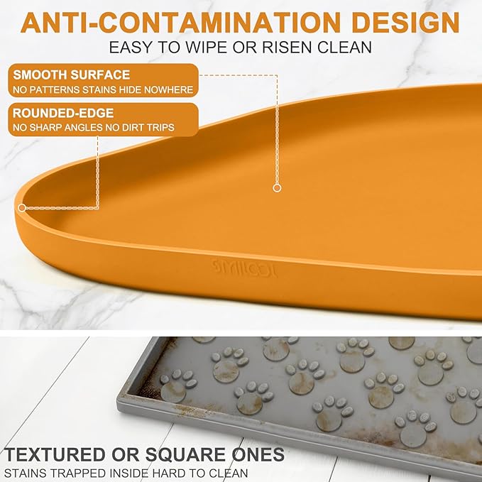 Silicone Pet Food Mat with Raised Edge for Food and Water Bowl, Dog Feeding Mats, Cat Food Trays for Floor Waterproof, Rubber Tray for Dogs and Cats, 24 x 16 x 0.8 Orange