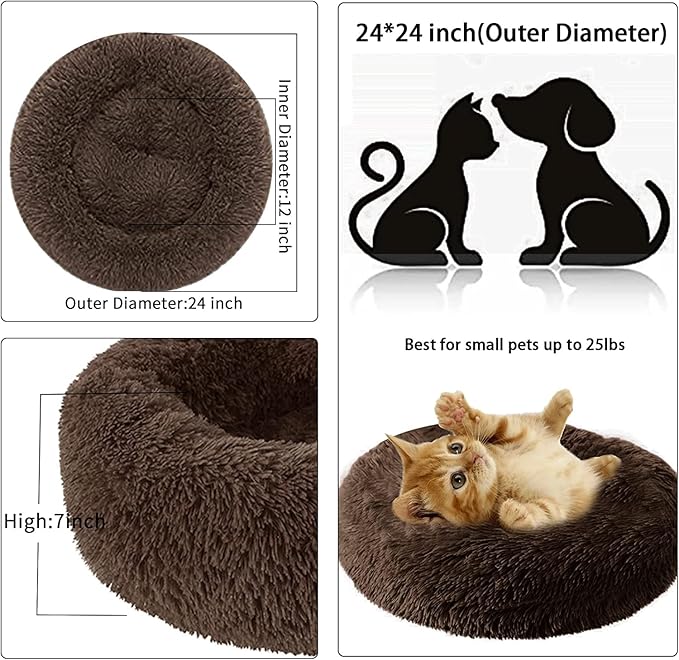 Nisrada Dog Bed for Small Medium Large Dogs, 24 inch Calming Dogs Bed, Washable-Round Cozy Soft Pet Bed for Puppy and Kitten with Slip-Resistant Bottom