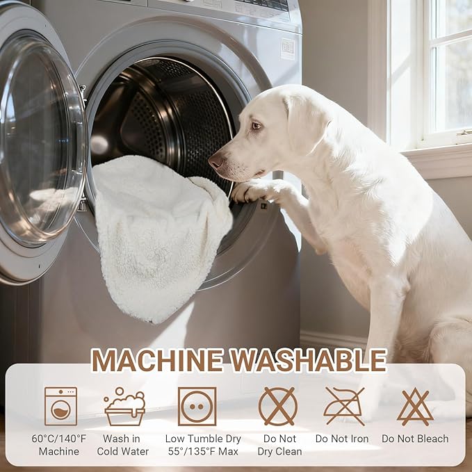 Waterproof Dog Blanket for Large Dogs - Reversible Washable Pet Blanket, Soft Sherpa Fleece Furniture Protector, Cat Throw Bed Couch, Cream, 60"x80"