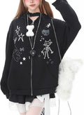 Womens Y2K Zip Up Cute Graphic Hoodies Cat Ears Casual Cartoon Harajuku Kawaii Clothes Oversize Streetwear Jacket