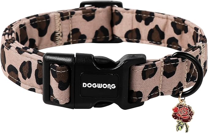 DOGWONG Fall Leopard Dog Collar- Cute Classic Animal Dog Collars Adjustable Girl Dog Collar for Small Medium Large Dogs XS