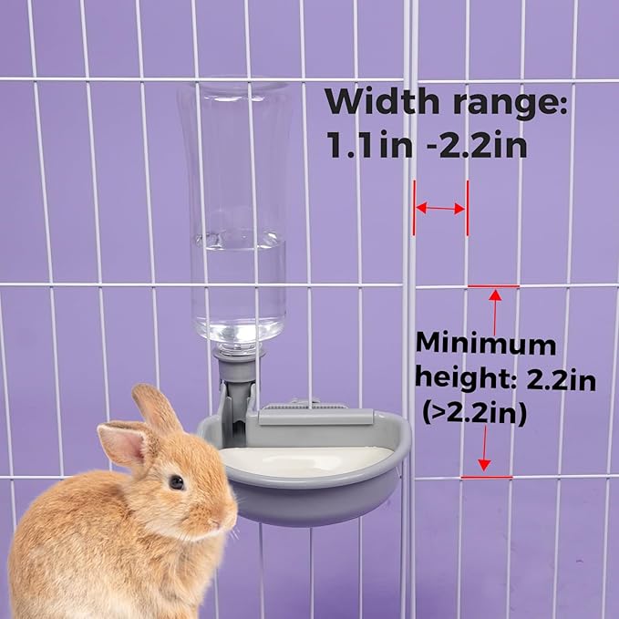 VANNON 23oz Pet Water Bottle, Gravity Dog Water Bowl Dispenser for Cage, Anti-Overflow Water Dispenser for Small Dogs, Cats, Rabbits and Other Small Animals, BPA Free, Grey