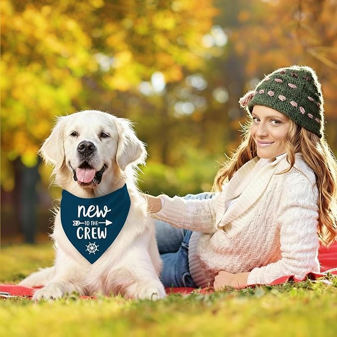 New to The Crew Dog Bandana New Puppy Announcement Gender Reveal Gift for New Owners Puppy Bandana Dog Owner Gifts Soft Triangle Bibs Scarf Accessories for Small Medium Dogs Pets (Blue)