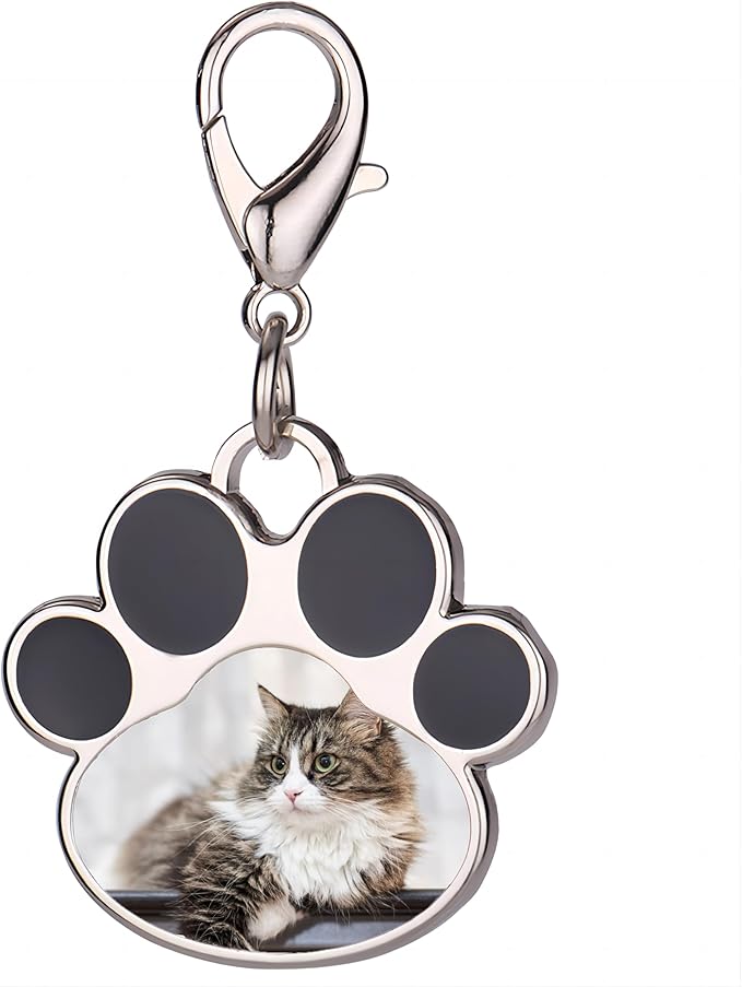 Custom Pet Photo Keychain Personalized Photo Pawprint Dog Tag Keychain Engraved Keyring Animal Pet Lover