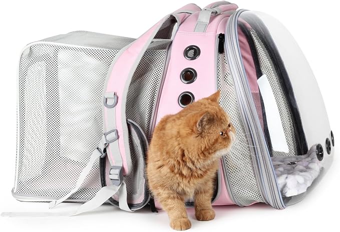 Lollimeow Expandable Cat Backpack Carrier for Large Cats & Small Dogs - Airline Approved Pet Bubble Backpack with Dual-Side Expansion, Perfect for Travel, Hiking & Outdoor Adventures, Up to 16lbs