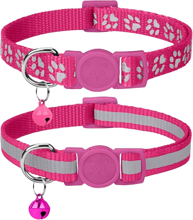 Taglory Kitten Collar Breakaway with Bell, 2 Pack Girl Boy Pet Kitten Collar Adjustable 6-8 Inch for 2-6 Months Cat, HotPink