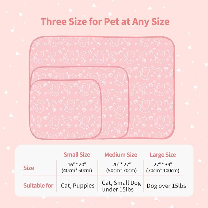 NWK Pack of 4 Pet Cooling Mat - Ice Silk Cooling Mat for Dogs & Cats Portable & Washable Pet Cooling Blanket, Car Seats, Beds for Summer (4pcs, Pink Cat, 20’’ X 16’’ X 0.3)