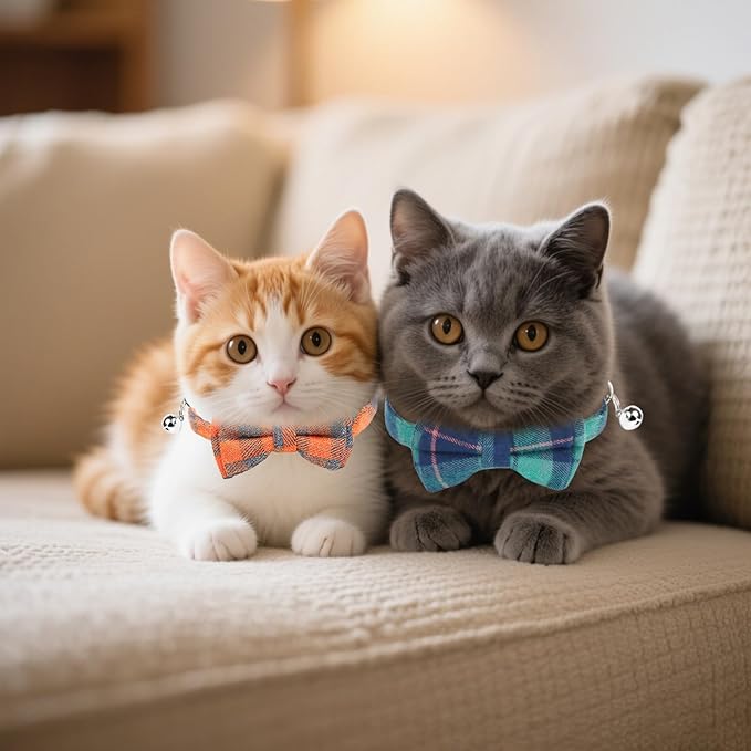 10 Pcs Cat Collar Breakaway with Bow Tie and Bell Kitten Collars Removable Bowtie Plaid Cat Collar for Cats Kittens Puppy (Fashion)
