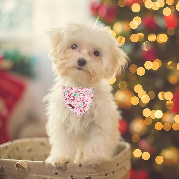 Christmas Dog Bandana–Adorable Happy Snowman Triangle Scarf for Small Medium Large Dogs, Soft Cotton Pet Bib for Winter & New Year, Adjustable Dog Kerchief