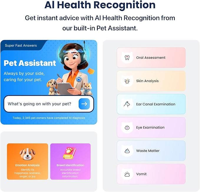 AI GPS Tracker for Dogs (40lbs+), Real Time Location and AI Vet Health Management, Electronic Fence, Waterproof, iOS and Android Universal（Black）