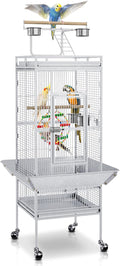 SUPER DEAL PRO 61-inch 2in1 Large Bird Cage with Rolling Stand Playtop Parrot Chinchilla Finch Cage Macaw Conure Cockatiel Cockatoo Pet House Wrought Iron Birdcage, White