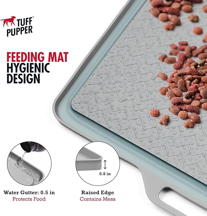 Tuff Pupper 18x12 Small Dog Feeding Mat for Food and Water | Dog Food Mats for Floors | Waterproof Dogs Water Bowl Mats | Dogs Placemats Pet Food-Mat | Silicone Feeding Mat for Cats and Cat Bowls