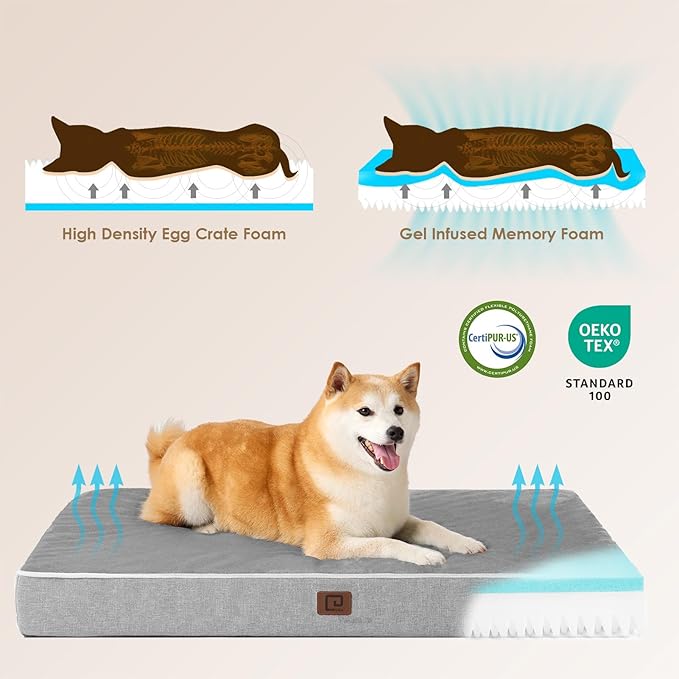 EHEYCIGA Waterproof Dog Bed Orthopedic 30"x20", Memory Foam Pet Bed for Medium Dogs, Washable Pet Mat with Removable Cover, Grey