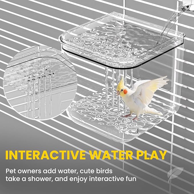 No Mess Automatic Bird Feeder,Multifunctional Parrot Seed Feeders,Transparent Seed Food Container,Bird Cage Accessories for Canaries Budgies Lovebirds Conures Cockatiels