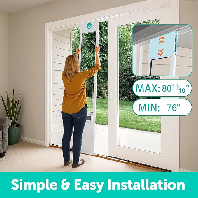 Automatic Sliding Glass Dog Door with Collar Sensor，X-Large Electric Doggy Door for Sliding Glass Doors, Adjustable 76" to 80-11/16" Slider Height, Anti-Pinch, Fits XLarge Dogs Up to 220 Lbs (XL)