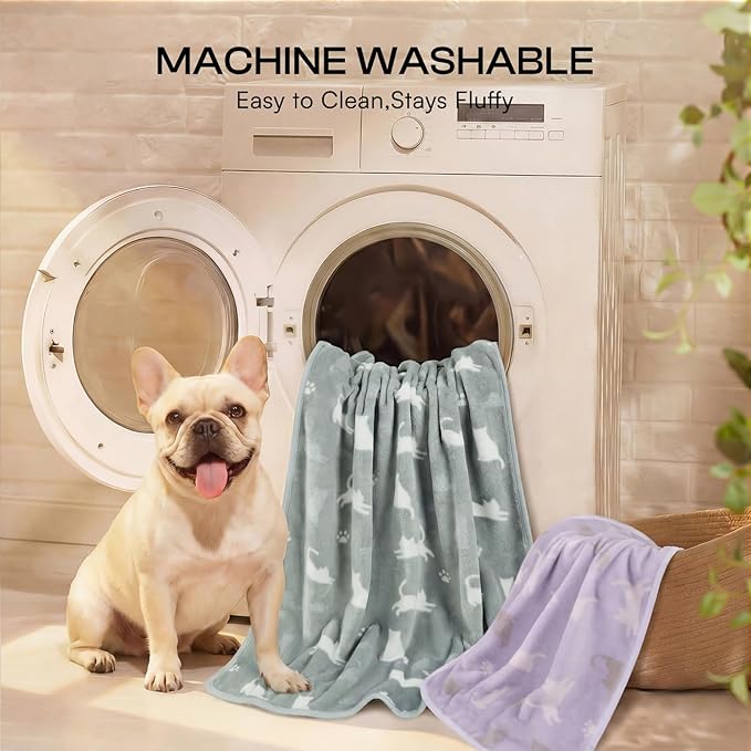 Luciphia 1 Pack 3 Dog Printed Fleece Pet Blankets Washable，Soft Warm Throw Covers for Crate Couch Bed，Cozy Puppy Essentials for Dogs and Cats，Purple/Grey/Khaki, Large (41x31 inch)