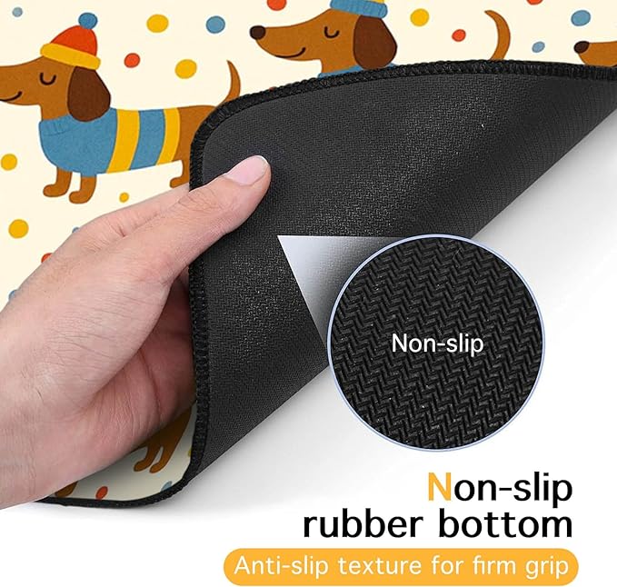 Adorable Dachshund Puppy Pet Food Mat with Colorful Polka Dot Pattern Pet Bowl Mat for Dogs and Cats Non Slip Feeding Mats Easy Clean Fast Dry Cat and Dog Feedings Mats 20" x 12"
