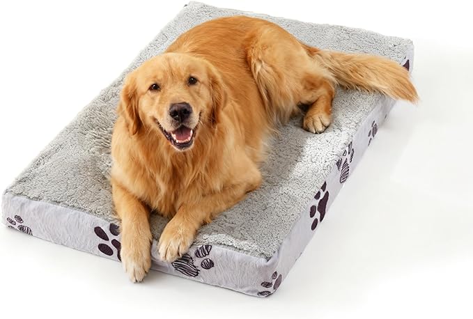 Waterproof Orthopedic Dog Bed for Large Medium Sized Dogs 35x22 Inch - Egg Crate Foam Pet Crate Bed with Removable Washable Cover, Plush Top Anti-Slip Bed Mat, Light Grey