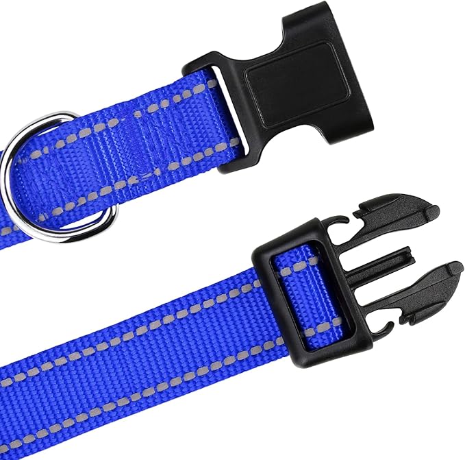 TagME Reflective Nylon Dog Collars, Adjustable Classic Dog Collar with Quick Release Buckle for Puppy, Royal Blue, 3/8in Width (XS)
