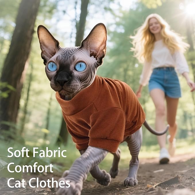 Fleece Sphynx Cat Clothes Soft Hairless Cat Clothes Pullover Cat Sweater for Chihuahua All Season Light and Warm Kitten Cloth for Cats Only Puppy Clothes Small Dog Sweater (Orange, Large)
