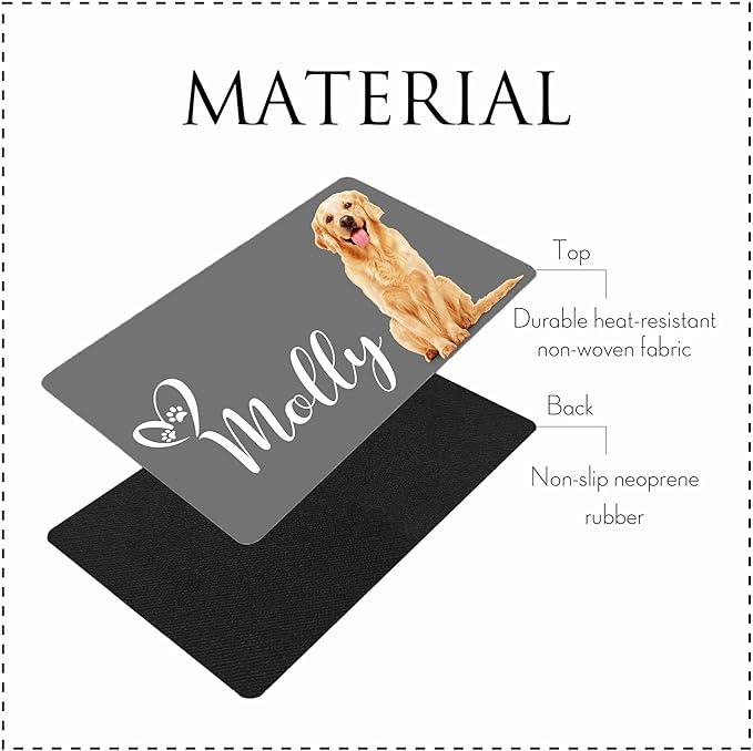 Personalized Dog Cat Mat with Name Photo Custom Placemat Feeding Mats for Food and Water Customized Non-Slip Waterproof Doormat for Bowls Outdoor Indoor Floors Gifts for Pet Owner