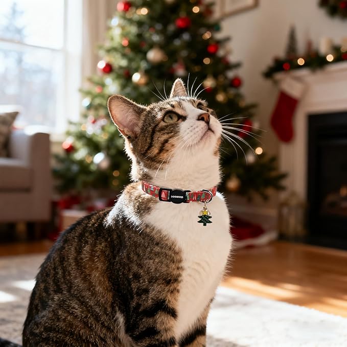 2 Pack Christmas Cat Collars Breakaway with Bell, DOGWONG Safety Buckle Christmas Snowman Cute Cat Collar for Girl Boy Cats，Adjustable 7-12 Inch