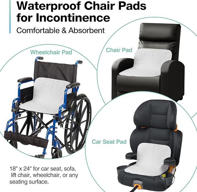 Washable Waterproof Underpads, 24" x 18" (3 Pack) Reusable Incontinence Pads for Chair, Bassinet, Crib, Car Seat, Sofa, Wheelchair, Small Size