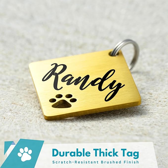 Ultra Joys Dog Tags Personalized for Pets - Hollow Paw Custom Pet ID Tag - Engraved Dog Tag for Small, Large Dogs - Small Diamond in Gold