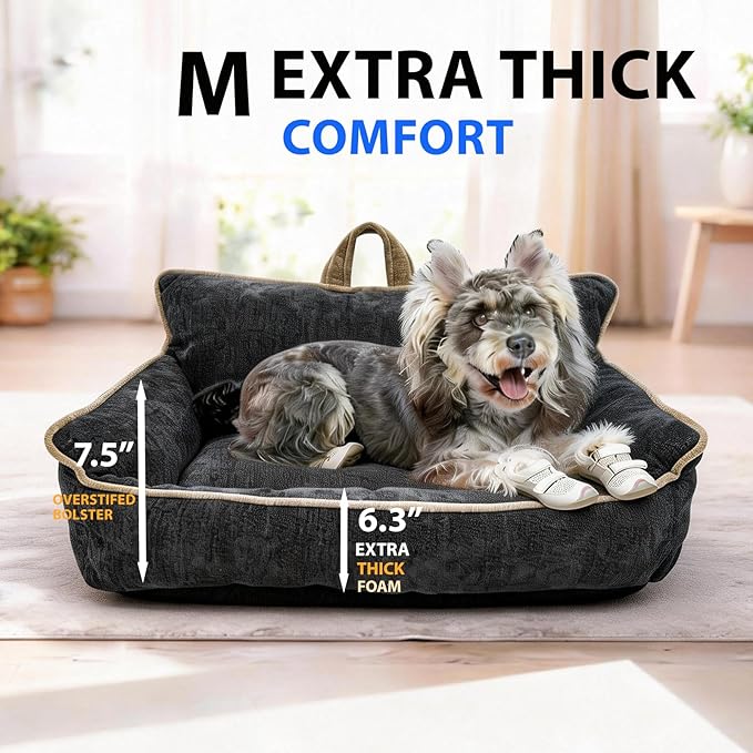 Orthopedic Dog Bed with Memory Foam, Washable Plush Pet Bed for Small, Medium & Large Dogs, Cozy Bolster Crate Dog Bed for Joint Support & Comfort.(Black)