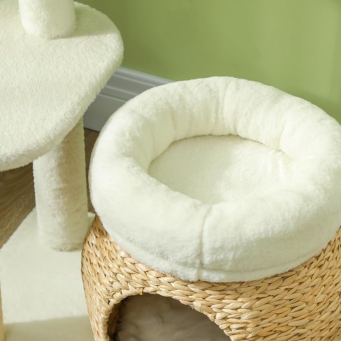 PawHut 31" Cat Tree, Cat Tower for Indoor Cats with Sisal Scratching Posts, Cat Condo, Cat Beds, Platform and Toy Ball, Cat Activity Center, Cream White