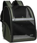 Cat Backpack Carrier for Small Dogs and Medium cat Puppy Kitten Bunny Pet Carrier Backpack Collapsible with Fully Ventilated Mesh with Safety Leash (DarkGreen, 12.9" L x 10.62" W x 15.5" H - M)