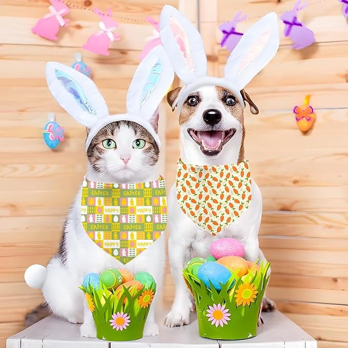 Easter Dog Bandana, 2 Pack Adjustable Holiday Party Pets Easter Egg Bandana Triangle Bibs Rabbit Dog Cat Scarf Set