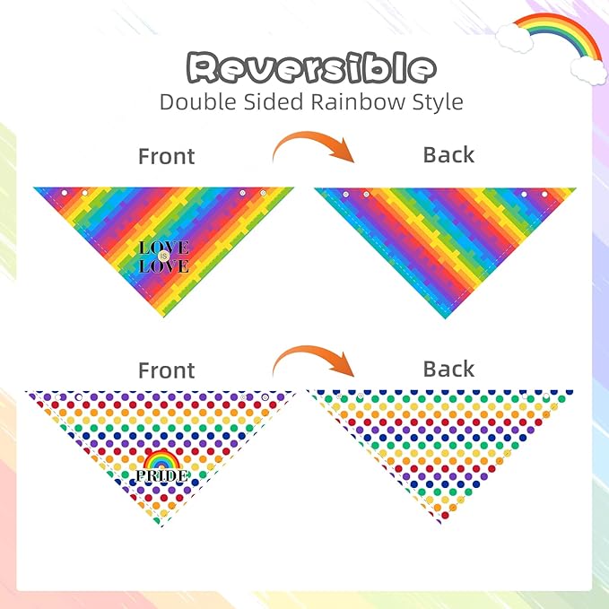 PAWCHIE 4 Pcs Dog Bandanas Gay Pride Rainbow Bandanas, Rainbow Scarf for Boy and Girl, Colorful Pet Triangle Scarf Bibs, Adjustable with Two Snaps - Kerchief Set Accessories for Dogs Puppy Cats, S