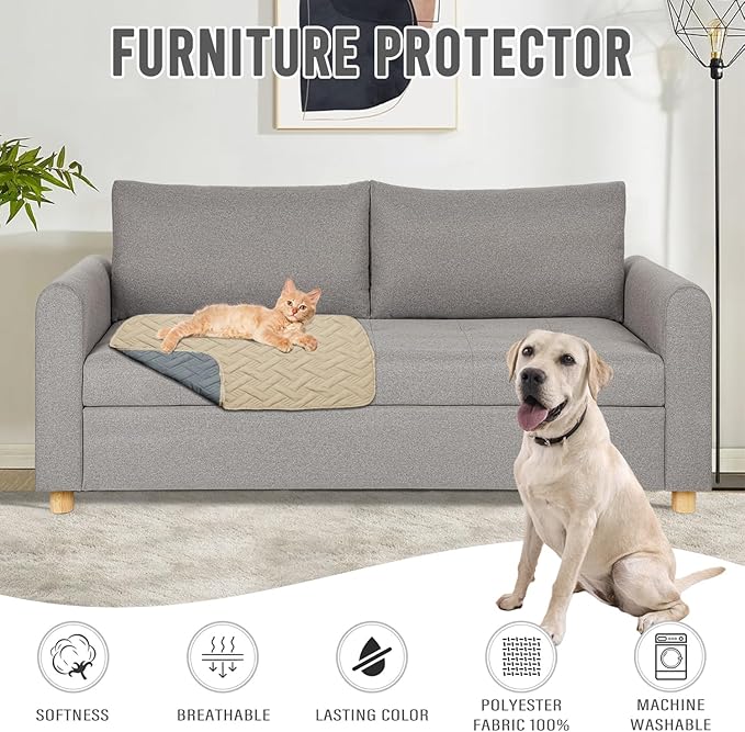 BOCTOPUG Dog Bed Cover for Pets - Blankets Rug Pads for Couch Protection Waterproof Bed Covers Dog Blanket Furniture Protector Reusable Changing Pad (Dark Grey+Beige, 20"x30")
