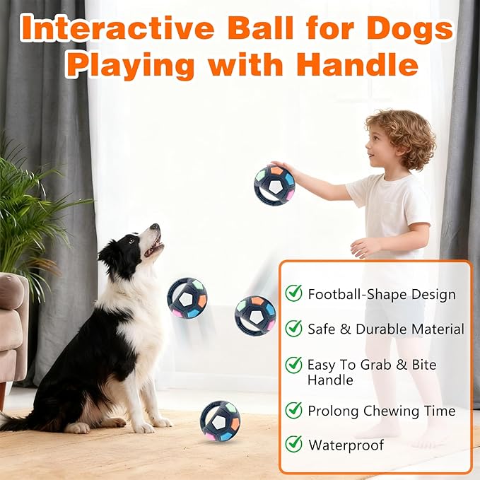 Dog Calming Ball with Handle, Interactive Ball for Pet Dogs Playing, Built-in Yellow Tennis Balls and Squeaky Sound for Small Medium Large Dogs (Clear with Tennis Balls Inside)