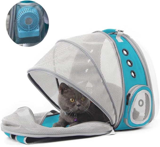 Cat Travel Backpack with Fan, Fit up to 12 lbs, Space Capsule Astronaut Clear Bubble Window Pet Backpack for Kitten and Small Puppy Green