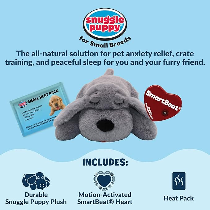 Snuggle Puppy Junior Heartbeat Puppy Toy - Heartbeat Puppy for Dogs - Pet Anxiety Relief and Calming Aid - Comfort Dog Toy - Behavioral Training and Sleep Aid Cuddle Buddy - Grey