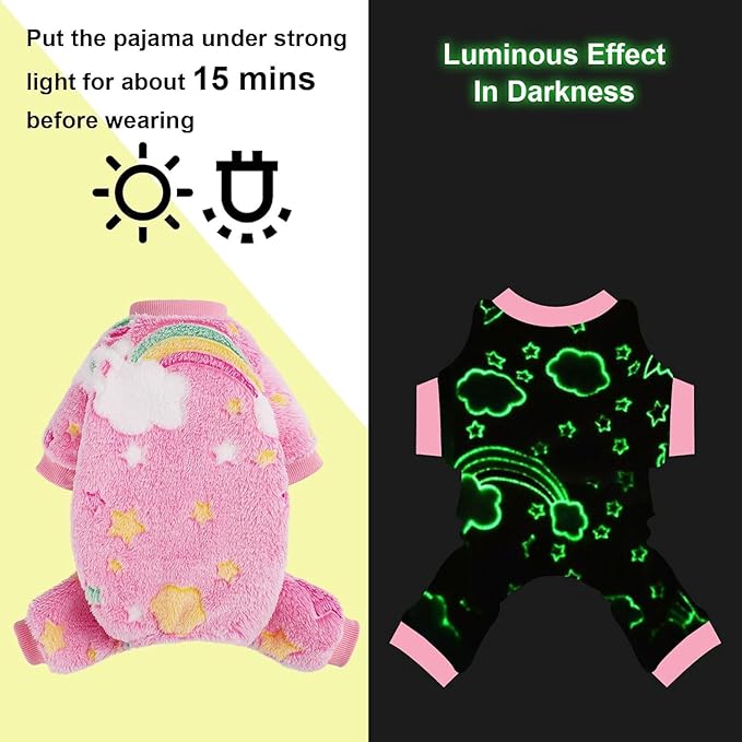 Dog Sweaters Small Girl Warm Fleece Pajamas, Cute Extra Small Dog Clothes, 4 Legs Puppy Jumpsuit Pjs Soft Stretchy Doggie Onesies Pet Outfit Apparel for Chihuahua Yorkie, Rainbow Pink, XXXS