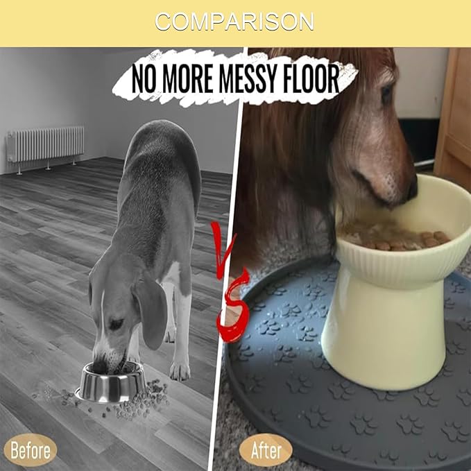 Dog Food Mat - Waterproof Cat Bowl Mat, Silicone Pet Food Mat with Edges, Nonslip Dog Feeding Mat for Protecting Floors (Grey+Black)