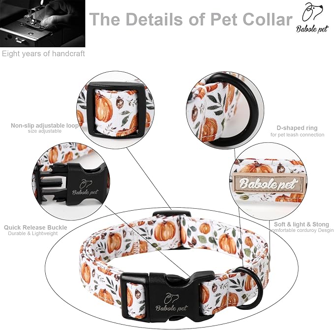 Fall Dog Collar, Cute Orange Pumpkin Pattern Puppy Collar, Soft Comfort Adjustable Holiday Thanksgiving Dog Collars for Small Medium Large Boy&Girl Dogs XL