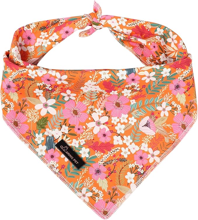 ARING PET Floral Dog Bandanas, Flower Leaf Triangle Scarf for Small Medium Large Boy Girl Dogs-Size S