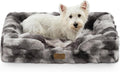 Orthopedic Dog Bed for Medium Small Size Dog, Soft and Warm Faux Fur Sofa for Pet Up to 40 lbs, Foam Bolster Anti-Slip Couch with Washable Removable Cover, M 30x20x6.5 inch, Tie Dye Grey